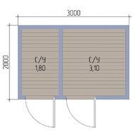 Хозблок 3х2 сборный деревянный два отделения